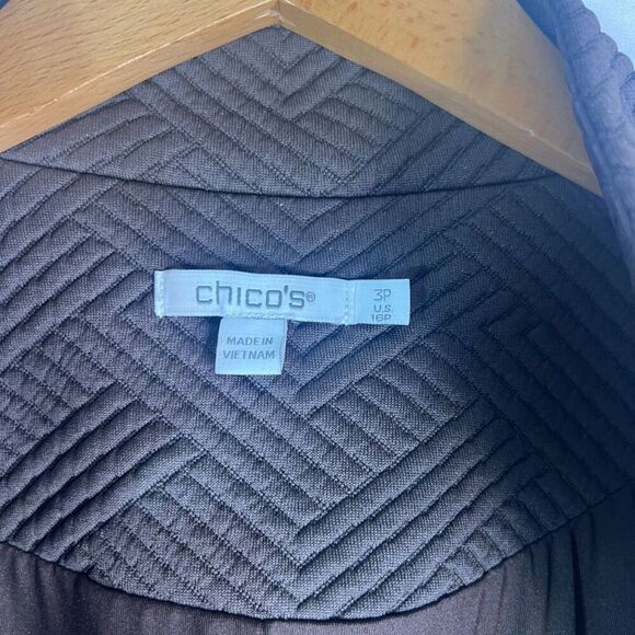 Chico's Brown Chevron Jacquard Boyfriend Blazer Lined Open Front Size 3P/LG - Picture 6 of 9